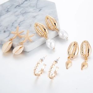 Gold Seashell Mermaid Earring Set